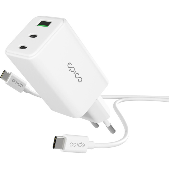 Epico UltraBoost EA40 65W GaN síťový adaptér s 1,2 m USB-C na USB-C kabelem bílý