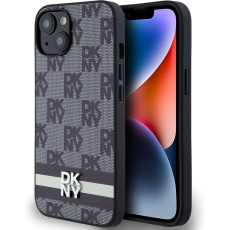 DKNY PU Leather Checkered Pattern and Stripe kryt iPhone 14 černý