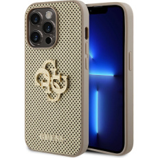 Guess PU Perforated 4G Glitter Metal Logo kryt iPhone 14 Pro Max zlatý