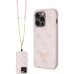 Guess PU 4G Strass Triangle Metal Logo Kryt + Crossbody Popruh iPhone 15 Pro růžový