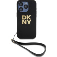 DKNY PU Leather Stack Logo Wrist Strap kryt iPhone 15 Pro Max černý