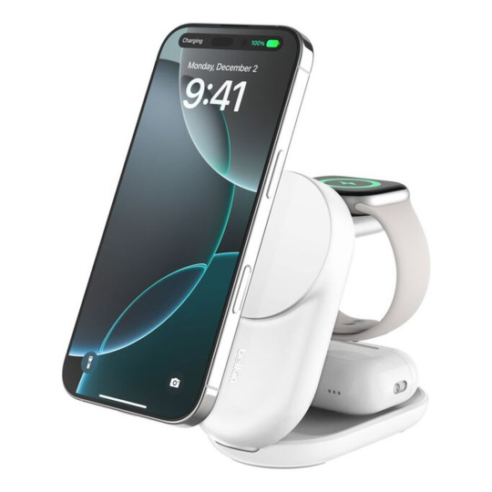 Belkin UltraCharge™ Qi2 25W 3v1 MagSafe nabíječka pro iPhone/Apple Watch/AirPods bílá
