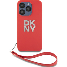 DKNY PU Leather Stack Logo Wrist Strap kryt iPhone 15 Pro Max růžový