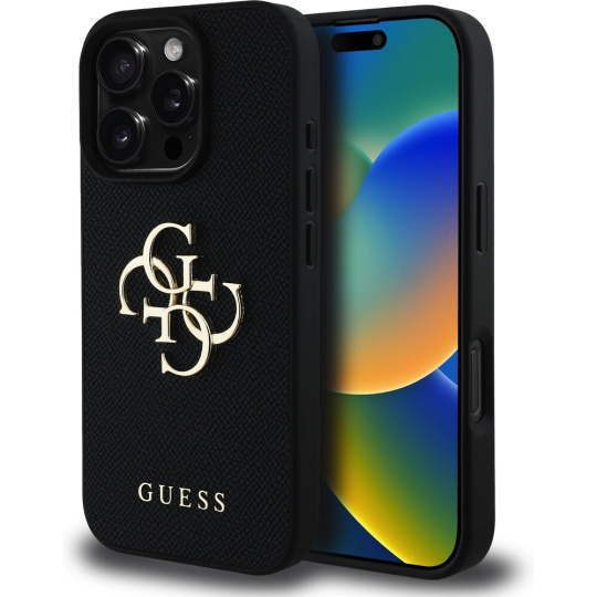 Guess PU Grained 4G Metal Logo kryt iPhone 16 Pro Max černý