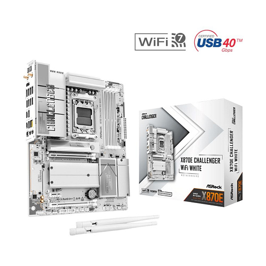 ASRock MB Sc AM5 X870E Challenger WiFi WHITE,  AMD X870E, 4xDDR5, 1xHDMI, 2xUSB4, WiFi