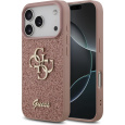 Guess PU Fixed Glitter 4G Metal Logo kryt iPhone 17 Pro růžový