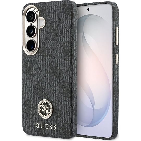 Guess PU Leather 4G Strass Logo Gold Frame Magnetic kryt Samsung Galaxy S26 černý