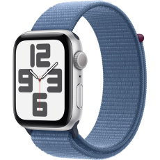 Apple Watch SE GPS 44mm Stříbrný hliník s ledově modrým provlékacím sportovním řemínkem