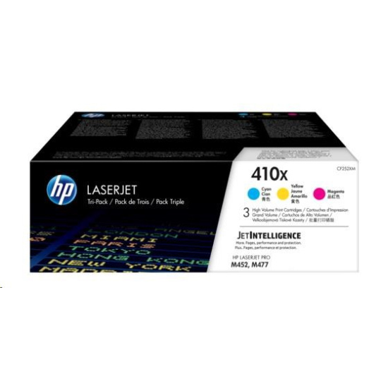 BAZAR - HP 410X 3-pack High Yield Cyan/Magenta/Yellow Original LaserJet Toner Cartridges (CF252XM) - pošk. obal