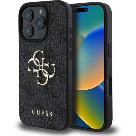 Guess PU 4G Metal Logo kryt pro iPhone 16 Pro Max šedý