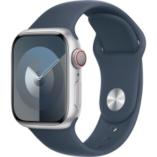 Apple Watch Series 9 Cellular 41mm Stříbrný hliník s bouřkově modrým sportovním řemínkem S/M