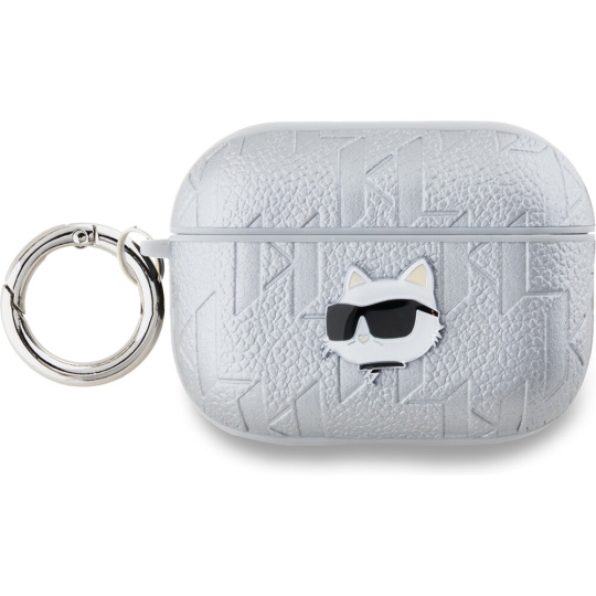 Karl Lagerfeld PU Embossed Choupette Head pouzdro AirPods Pro 2 stříbrné