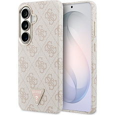 Guess PU Leather 4G Strass Triangle Logo Gold Frame Magnetic kryt Samsung Galaxy S26 růžový