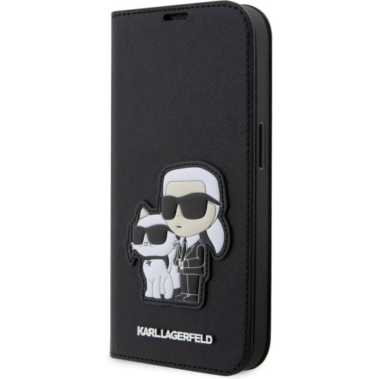 Karl Lagerfeld PU Saffiano Karl and Choupette NFT flipové pouzdro pro iPhone 13 Pro černé