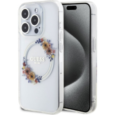 Guess PC/TPU Flowers Ring Glossy Logo MagSafe kryt iPhone 13 Pro Max čirý