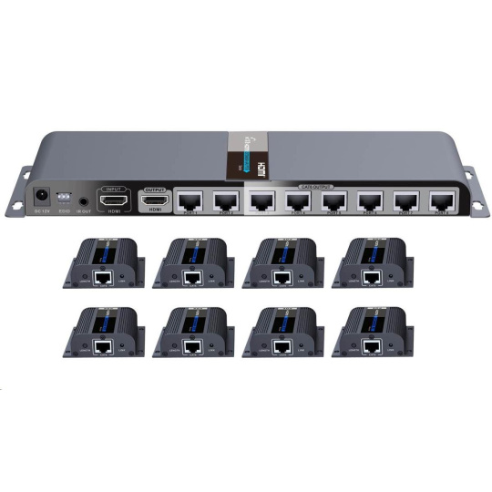 PremiumCord HDMI 1-8 splitter+extender po CAT6/6a/7, FULL HD, 3D