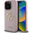 Guess PU Grained 4G Metal Logo kryt iPhone 15 Pro Max růžový