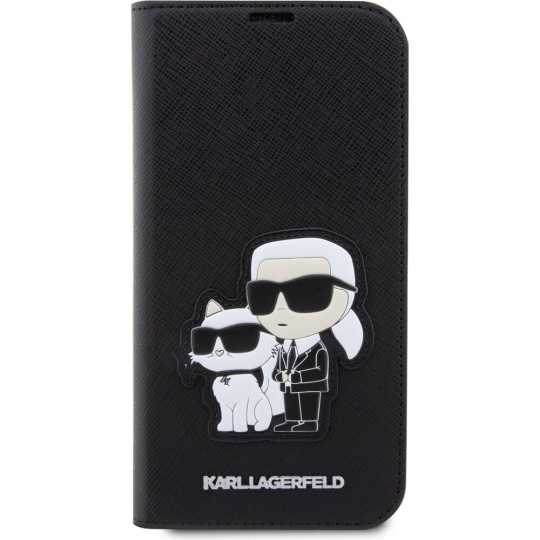 Karl Lagerfeld PU Saffiano Karl and Choupette NFT flipové pouzdro pro iPhone 13 Pro Max černé