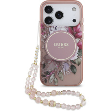 Guess IML Flowers Strap MagSafe kryt iPhone 17 Pro růžový Guess IML Flowers Strap MagSafe kryt iPhone 17 Pro růžový
