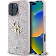 Guess PU 4G Metal Logo kryt pro iPhone 16 Pro růžový