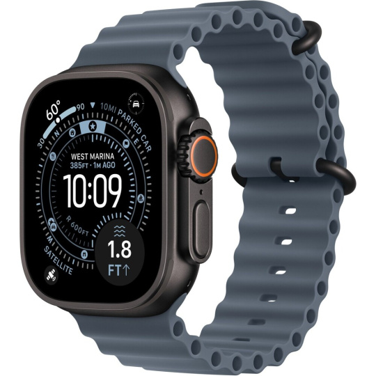 Apple Watch 49/46/45/44mm ocelově modrý Oceánský řemínek černý titan