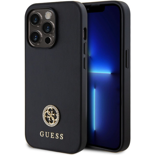 Guess PU 4G Strass Metal Logo kryt iPhone 15 Pro Max černý