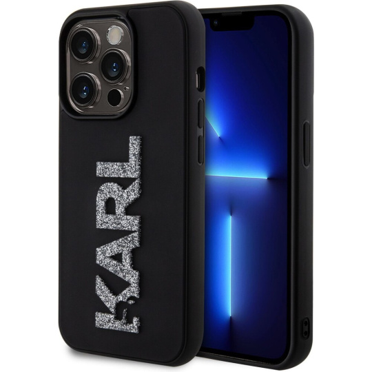 Karl Lagerfeld 3D Rubber Glitter Logo Karl Kryt iPhone 15 Pro černé