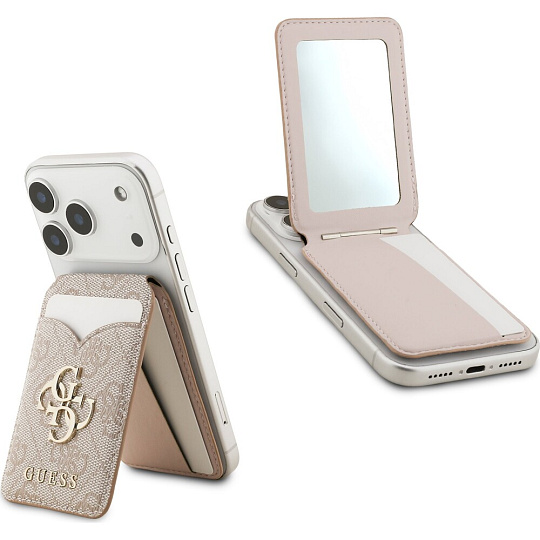 Guess PU 4G Mirror MagSafe Cardslot peněženka se stojánkem růžová
