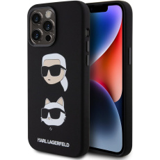 Karl Lagerfeld Liquid Silicone Karl and Choupette Heads Kryt iPhone 15 Pro Max černý