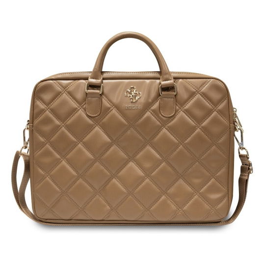 Guess PU Quilted 4G Metal Logo Computer Bag 15/16" hnědý