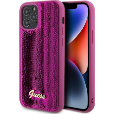 Guess Sequin Script Logo kryt iPhone 12/12 Pro tmavě růžový