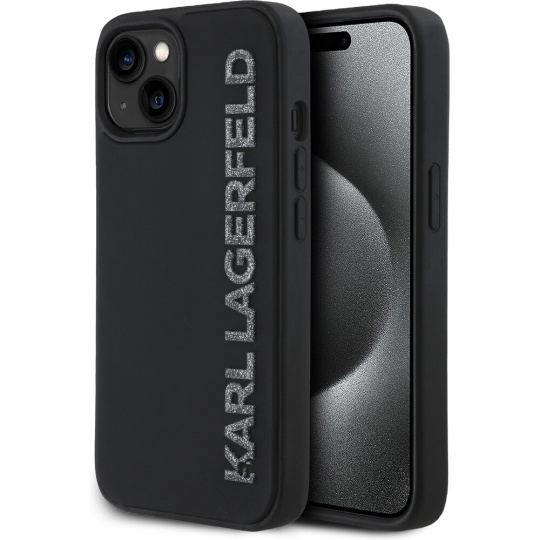 Karl Lagerfeld 3D Rubber Glitter Logo kryt iPhone 13 černý