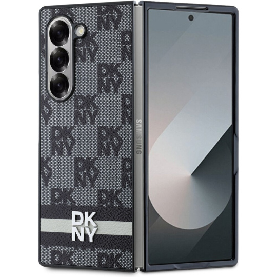 DKNY PU Leather Checkered Pattern and Stripe kryt Samsung Galaxy Z Fold 6 černý