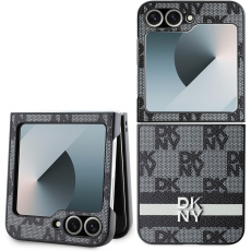 DKNY PU Leather Checkered Pattern and Stripe kryt Samsung Galaxy Z Flip 6 černý