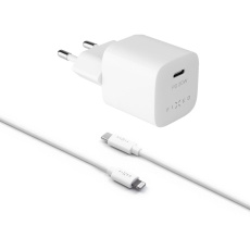 FIXED Mini nabíječka s USB-C a USB-C/Lightning kabelem, PD, 1 m, MFI, 20W, bílá