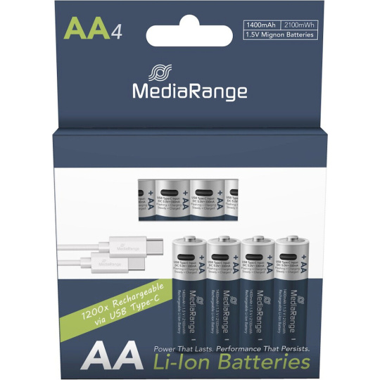 MediaRange nabíjecí USB-C Li-Ion baterie Mignon AA 1,5V 1400 mAh 4ks