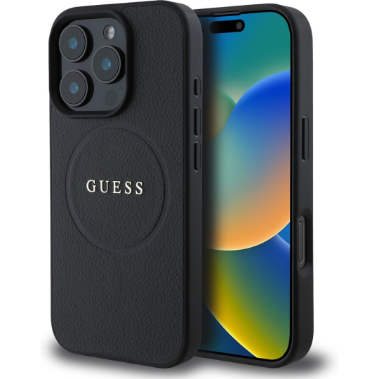 Guess PU Grained Classic Logo MagSafe kryt iPhone 16 Pro černý