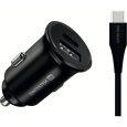 SWISSTEN CL kovový adaptér do auta 25W (Samsung)+kabel USB-C/USB-C černý