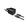 FIXED Mini nabíječka s USB-C výstupem a kabelem USB-C 1 metr PD 20W černý
