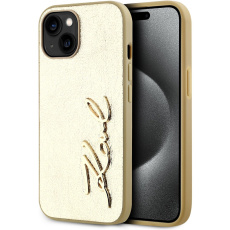 Karl Lagerfeld Wrinkled PU Signature Logo zadní kryt iPhone 15 zlatý