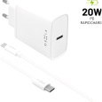 FIXED síťová USB-C nabíječka s USB-C/USB-C kabelem, PD, 1 m, 20W, bílá