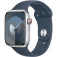 Apple Watch Series 9 Cellular 45mm Stříbrný hliník s bouřkově modrým sportovním řemínkem M/L