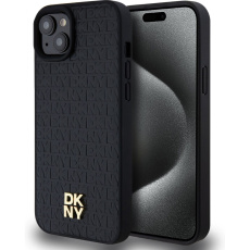 DKNY PU Leather Repeat Pattern Stack Logo Magsafe kryt iPhone 15 Plus černý