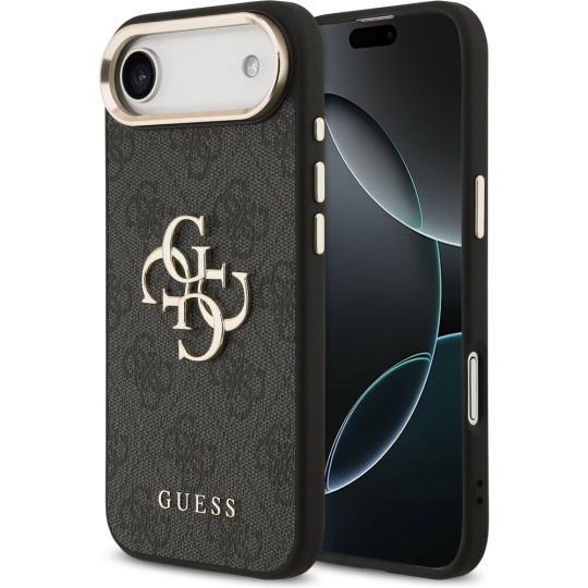 Guess PU Leather 4G Metal Logo Gold Frame MagSafe kryt iPhone Air černý