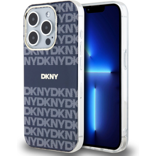 DKNY PC/TPU Repeat Pattern Tonal Stripe Magsafe kryt iPhone 15 Pro modrý