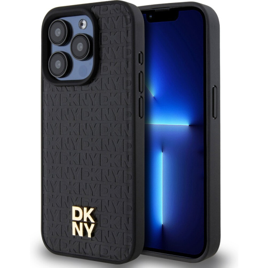 DKNY PU Leather Repeat Pattern Stack Logo Magsafe kryt iPhone 15 Pro Max černý