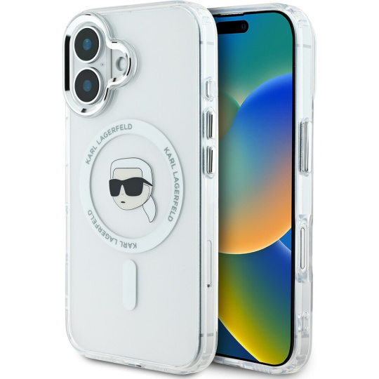 Karl Lagerfeld IML Karl Head Metal Frame MagSafe kryt pro iPhone 16 čirý