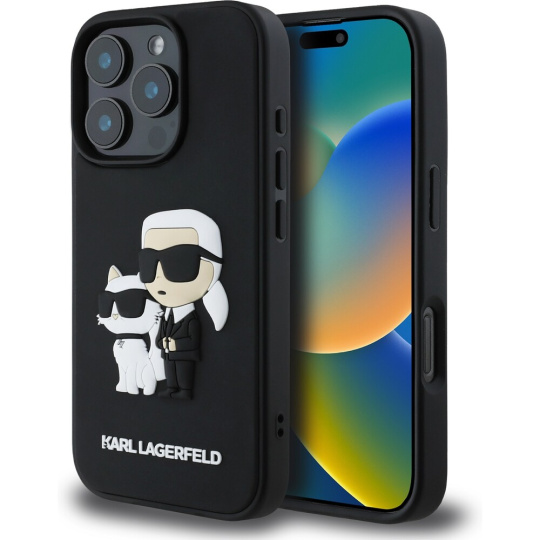 Karl Lagerfeld 3D Rubber Karl and Choupette kryt pro iPhone 16 Pro černý