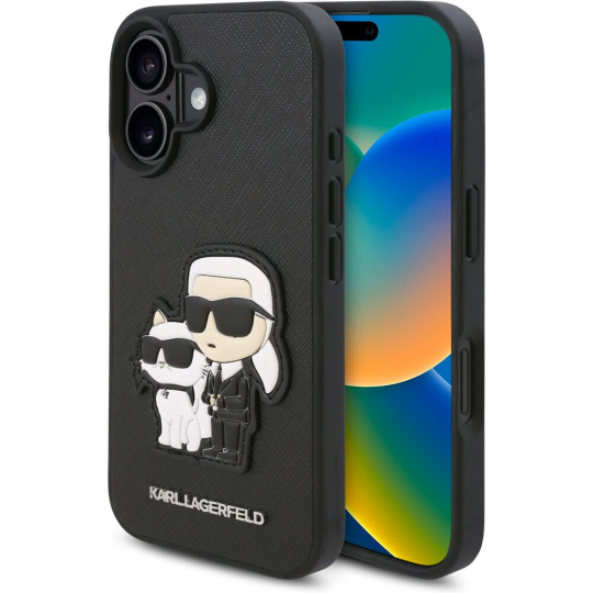 Karl Lagerfeld PU Saffiano Karl and Choupette kryt pro iPhone 16 Plus černý