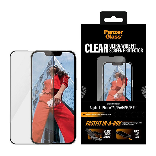 PanzerGlass® Ultra-Wide Fit sklo Apple iPhone 17e/16e/14/13/13 Pro s bezprašným instalačním boxem